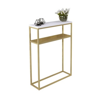 Konsolka Podwójna Przedpokój Glamour Metal 60x20h80 Złota+Blat Biały Mat