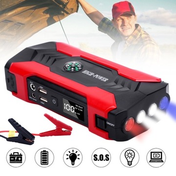 МОЩНЫЙ POWERBANK JUMP STARTER БУСТЕР-ГОРЕЛКА 28000 мАч + ЗАЖИМЫ