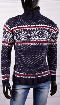 Sweter Męski Norweski Golf Stójka Bluza