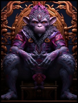 Plakat na Ścianę Obraz Fioletowa Małpa Fantasy Art 70x100cm Premium ElliveX