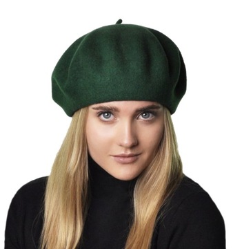 Beret damski klasyczny EVITA 100% wełna butelka