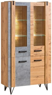 meble LOFTER 03 witryna do salonu loft na nóżkach szklana dąb wotan / beton