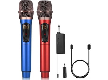 ZESTAW DWÓCH MIKROFONÓW Z ODBIORNIKIEM ALPOWL WXM-002 60M AKU KARAOKE