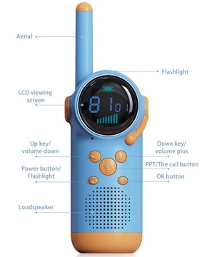 2szt WALKIE TALKIE DLA DZIECI KRÓTKOFALÓWKA Z FUNKCJĄ LATARKA - 3km