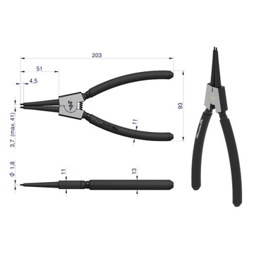 Клещи Зегера 200 мм прямые внешние для стопорных колец Вариньского