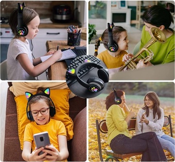 БЕСПРОВОДНЫЕ НАУШНИКИ С МИКРОФОНОМ ЦВЕТНЫЕ СВЕТОДИОДНЫЕ КОШАЧЬИ УШИ ДЛЯ ДЕТЕЙ