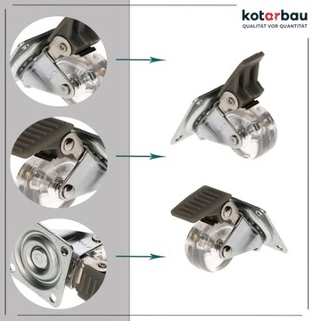 КОЛЕСО ДЛЯ ТРАНСПОРТИРОВКИ МЕБЕЛИ ПОВОРОТНОЕ С ТОРМОЗОМ, ПРОЗРАЧНЫЙ РОЛИК 35ММ