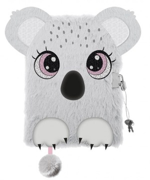 Pamiętnik z kłódką A5/96K 3D włochacz SZARY PLUSZOWY MIŚ KOALA