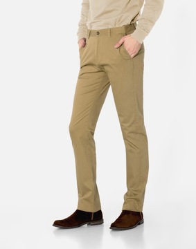 Eleganckie Wizytowe Spodnie Męskie Bawełniane CHINOSY Beżowe 60205 W36 L34