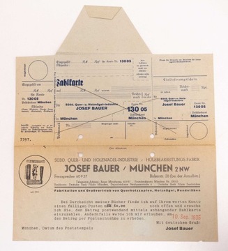 STARY NIEMIECKI RACHUNEK J. BAUER MONACHIUM 1935