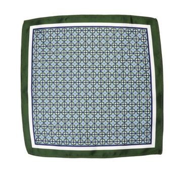 Зелено-бирюзовый нагрудный платок с геометрическим узором