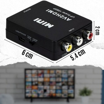 АДАПТЕР КОНВЕРТЕРА СИГНАЛОВ AV CHINCH RCA К HDMI FULL HD 1080P+ USB КАБЕЛЬ