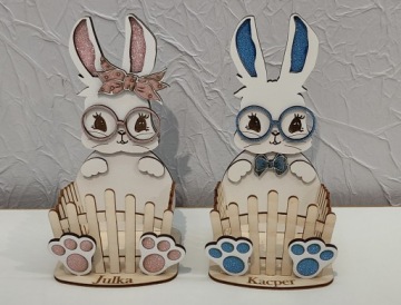 Пасхальный кролик зайка для сладостей розовый синий блестящий имя ребенка