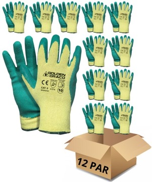 12x RĘKAWICE rękawiczki ROBOCZE grube OGRODOWE BHP MOCNE LATEX DRAGON r. 9