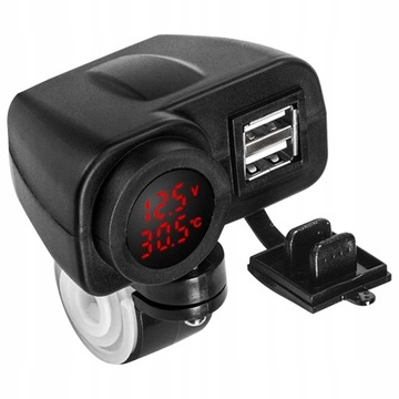 ŁADOWARKA MOTOCYKL WOLTOMIERZ TERMOMETR 2x USB BK