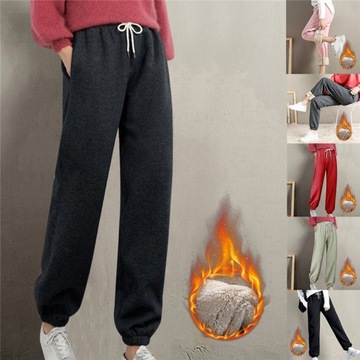 Women Winter Thicken Fleece Pants Stretch Lace-Up