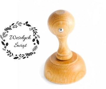 Stempel świąteczny drewniany gryf Pieczątka okrągła zestaw tusz prezent