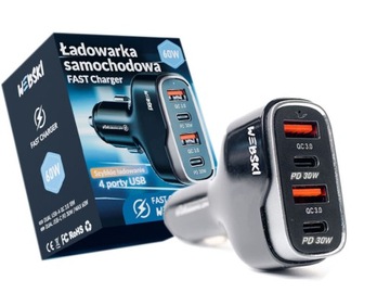 SZYBKA MOCNA PRZEJŚCIÓWKA USB ŁADOWARKA DO AUTA QC PD 2x USB A , 2x C 60W
