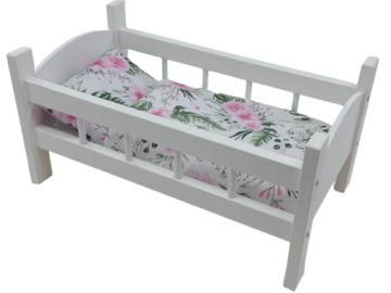 ŁÓŻECZKO DLA LALEK BIAŁE DREWNIANE +POŚCIEL