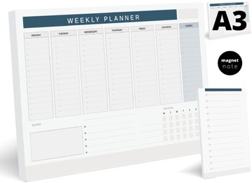 BIUWAR A3 ROK NOTES kalendarz PLANER 364 ORGANIZER + notes magnetyczny BLUE