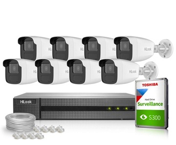 Zestaw do monitoringu HiLook NVR-8CH-4MP/8P, 8x IPCAM-B2-50IR, 1TB, Przewód