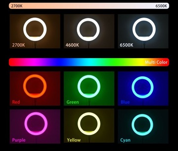 RING Светодиодная кольцевая лампа для селфи RGB + белый 56см 240Вт Макияж XXXL