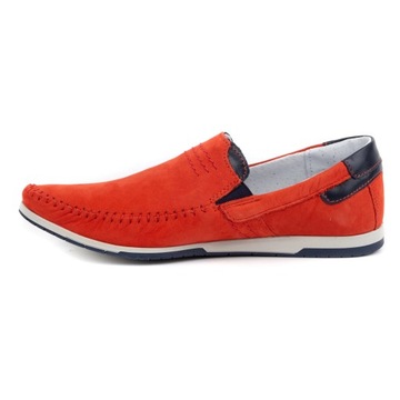 Buty męskie skórzane mokasyny wsuwane POLSKIE 876 czerwone 43