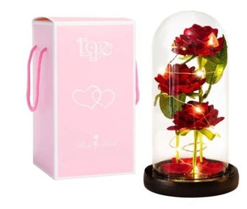 ВЕЧНЫЕ РОЗЫ 3 ШТ. В КУПОЛЕ СВЕТОДИОДНАЯ ПОДСВЕТКА ПОДАРОЧНЫЕ ЦВЕТЫ НА ДЕНЬ СВЯТОГО ВАЛЕНТИНА ЛЕПЕСТКИ