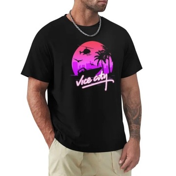 Vice City Retro black quick-drying Unisex cotton T-Shirt Koszulka