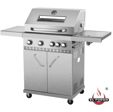 GRILL GAZOWY EL FUEGO 4+1 Z SZYBĄ ŻELIWNY RUSZT !!