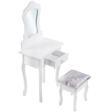 КОСМЕТИЧЕСКИЙ СТОЛИК С ЗЕРКАЛОМ И БЕЛОЙ ТАБУРАТКОЙ