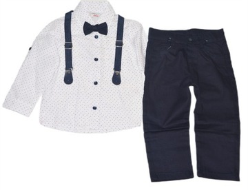 Onno Kids elegancki komplet 92 2 latka 4części spodnie koszula mucha szelki