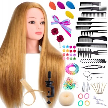 GŁÓWKA FRYZJERSKA do czesania głowa treningowa włosy włos blond + STATYW
