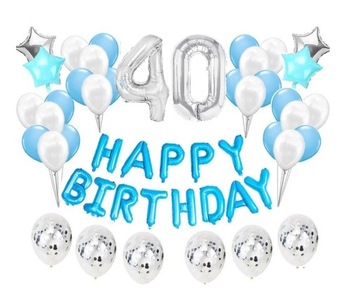 Duży zestaw balonów Niebieskie na 40 urodziny Happy Birthday