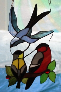 Польские витражи Тиффани птицы, тройные вертикальные