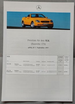 Prospekt Mercedes SLK R170 Cennik 9 / 1997