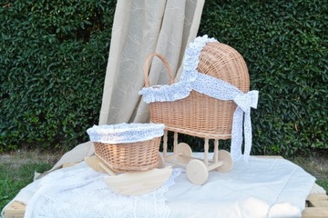 ПЛЕТЕНАЯ КОЛЯСКА для кукол + ЛЮЛОЧКА, натуральный МИКС