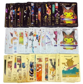 Karty Pokemon Metalowe 27 Złote + Srebrne+ Czarne