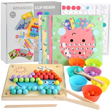 Układanka Edukacyjna Drewniana Montessori Klocki Puzzle Kulki Koraliki XL