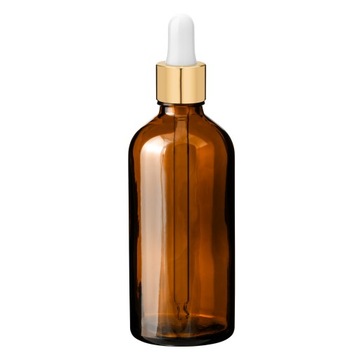 Butelka szklana brązowa 100 ml z pipetą złotą