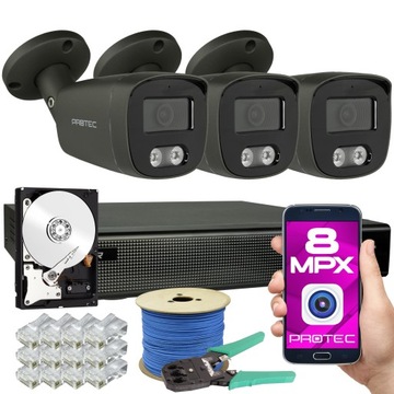 3 Kamery do monitoringu IP 8Mpx zewnętrzne PoE 4K grafit dysk 2TB