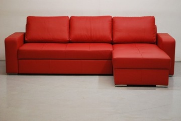 FLO czerwona skóra naturalna narożnik z funkcja spania pojemnik sofa 6038