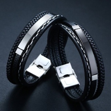 ЭЛЕГАНТНЫЙ КОЖАНЫЙ БРАСЛЕТ С 3 ПОЛОСАМИ С ГРАВИРОВКОЙ