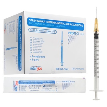 STRZYKAWKA TUBERKULINOWA TBC U100 1ml Z IGŁĄ 0,5x16mm 25G 100 szt.