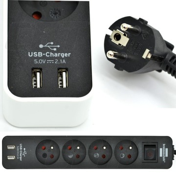 Удлинитель для удлинителя с быстрым зарядным устройством USB, 4 РАЗЪЕМА USB ЕВРО 2