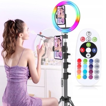 МОЩНАЯ КОЛЬЦЕВАЯ ЛАМПА ДЛЯ СЕЛФИ LED RGB RGB ШТАТИВ + НАБОР ПУЛЬТА USB USB