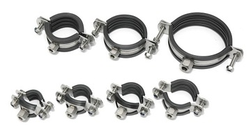 N4 OBEJMA RURY DWUCZĘŚCIOWA INOX DN125 FI 129,0mm Z NAKR. M10 +KOŁEK i GUMA