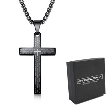 Czarny Krzyżyk z Modlitwą Our Father Łańcuszek