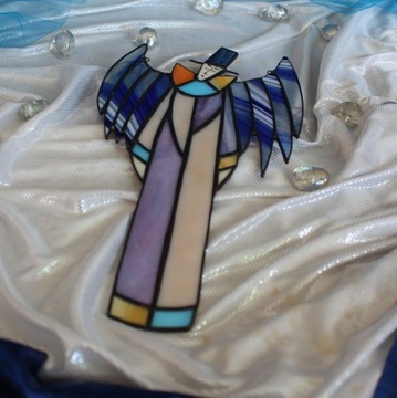 Anioł Pierrot witraż Tiffany Fiolet Kremowy