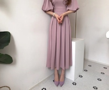 Korean Solid Casual Chic Elegant Dress for Women H